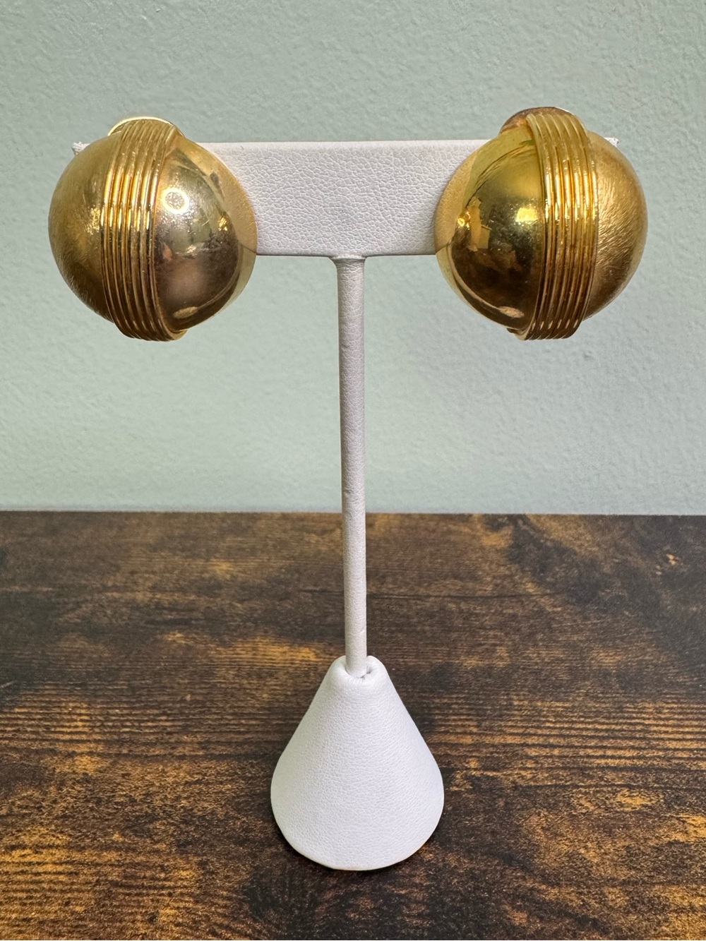 Vintage Gold-Tone Ribbed Dome Clip-On Earrings